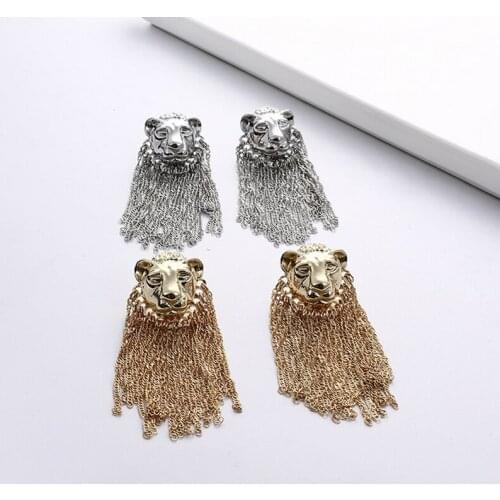 Women Lion Head Long Stud Earring Animal Lion Head Tassel Earring Fashion Jewelry Accessories for Gift Party