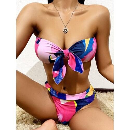 Tube Top Bikini Swimsuit Ladies Swimsuit Sexy Thong Bikini Set Push-up Swimsuit Ladies Brazil Leopard Swimsuit 2021