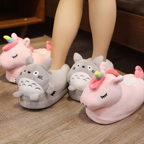One size 27 cm Winter Men Women Slippers Indoor Toys Animal Unicorn dinosaur husky Totoro Shoes Warm Home House Slides