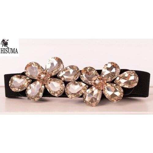 2015 Real New Summer Womens Handmade Quality Elegance Glass Crystal Decorative Girdle Women Belts Dress Accessories Black