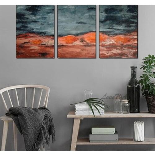 3 Panels Contemporary Abstract Oil Painting Color Is Dark With Black And Red Artwork 100% Hand Painted Decor For Home No Framed