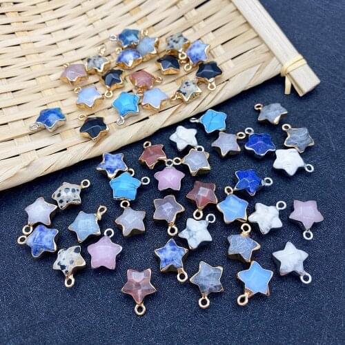 3 Pieces of Natural Stone Pendant Star Shape Obsidian Lapis Lazuli Pink Crystal Color Plating Facet for DIY Necklace Bracelet