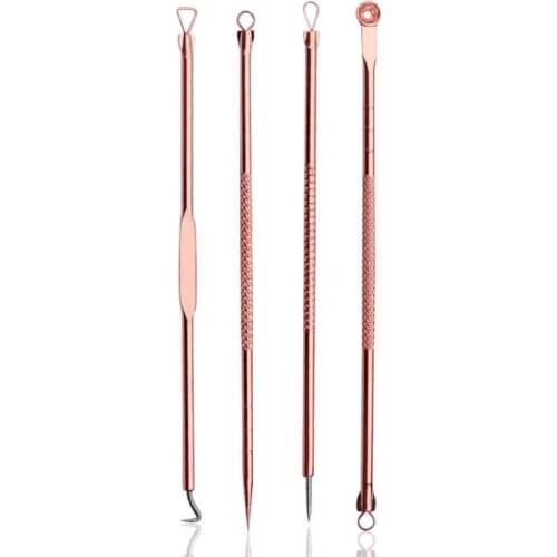 4pcs Rose Gold Acne Removal Needle Pimple Needle Blackhead Remover Acne Treatment Pore Clean Acne Extractor Face Clean Skin Care