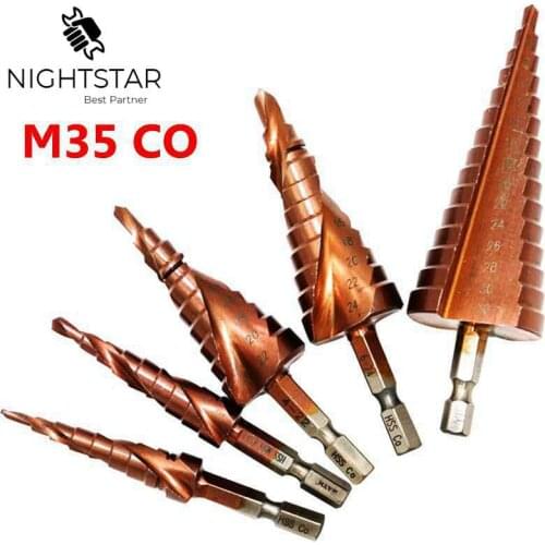 5pcs HSS Cobalt Multiple Hole 3-12 4-12 4-22 6-24 4-32mm Hex Shank 1/4 Inch Spiral Flute Grooved Step Drill Bit HSS M35 Co