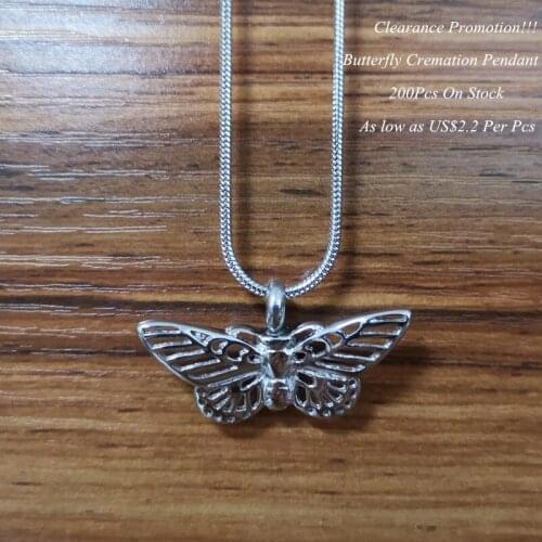 Clearance promotion Cheap Price 50Pcs/100Pcs/200Pcs a lot Butterfly Urn Necklace for Ashes for Women