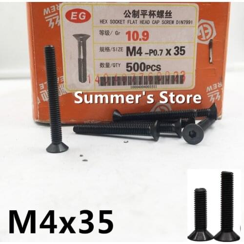50pcs/lot DIN7991 M4*35mm Alloy Steel Screw Hex Socket Flat Head Cap Screw M4*35mm countersunk head black screw bolt Grade 10.9
