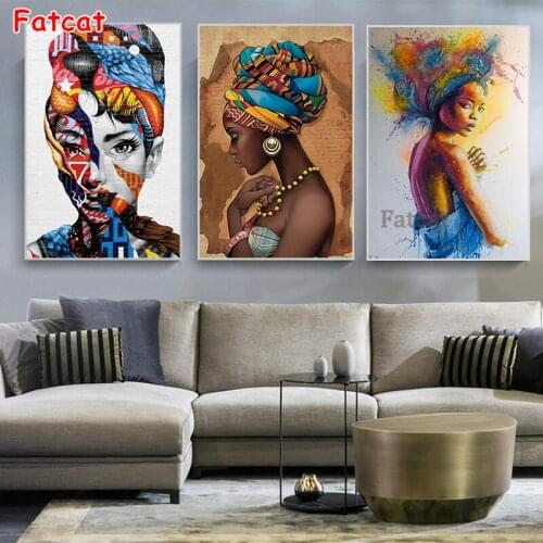 5D Diy Diamond Mosaic African Black Woman Graffiti Diamond Painting Full Square/Round Diamond Embroidery portrait Girl,PP1518