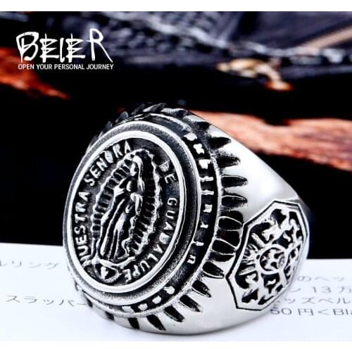 Beier new arrive 316L Stainless Steel domineering figure man Ring Fashion Jewelry Virgin Mary men Ring gift LLBR8-281R