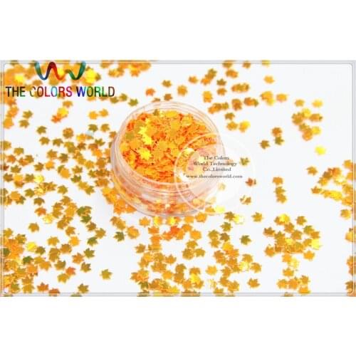 SFYJ-80 4mm Size Amazing Glitter Sequins Yellow Color Maple leaf shaped sequins for nail Art or DIY decoration 1pack=50g