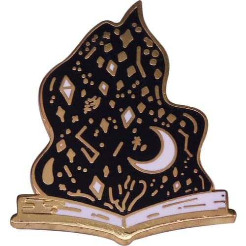 Spell book enamel pin magical witchcraft badge black flame brooch bookworm gift occult Gothic jewelry