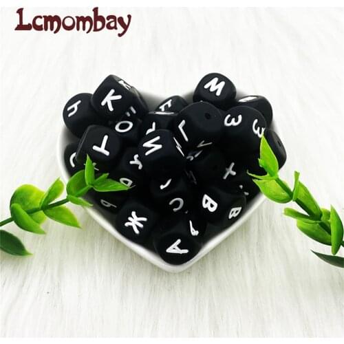 10pc 12mm Silicone Alphabet Letter Beads Black BPA Fress Silicone Teether DIY Teething Necklace Bead Nursing Pendant
