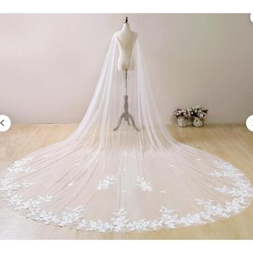 Ivory Wedding Cape Veil, Lace Bridal Capelet, Cathedral Floral Veil, Lace Chapel Wedding Veil, Flower Wedding Veil, Bridal Veils