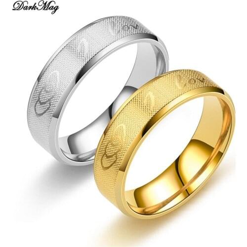 DarkMag Heart-Shaped love Letter StainlessSteel Love Couple Ring Men Women Romantic Wedding Jewelry