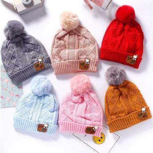 Infant Baby Winter Wool Knit Bear Ear Cap Toddler Kids Girls Boys Cute Knitted Warm Hat Bonnet Beanies