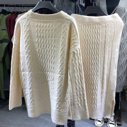 European Ladies fashion wide leg pants Two pieces Sets Soft Loose oversized sweaters wholesale