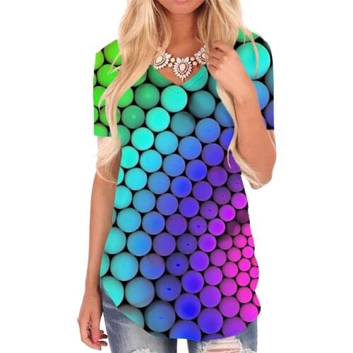 Giyu Brand Rainbow T-shirt women Colorful V-neck Tshirt Psychedelic Tshirts Printed Abstract Shirt Print Womens Clothing Fashion