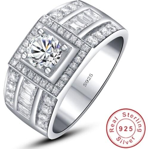 Solitaire Male 0.8ct Lab Diamond cz Ring 100% Real 925 sterling silver Jewelry Engagement Wedding band Rings for men Party gift