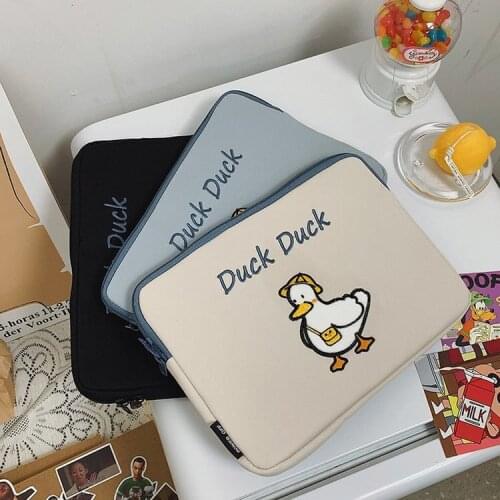 Korea Ins IPad Pouch For Mac Apple Air Pro Cute Cartoon Duck Print Sleeve Tablet Case Bag Laptop Tablet Inner Case Bag For Girl