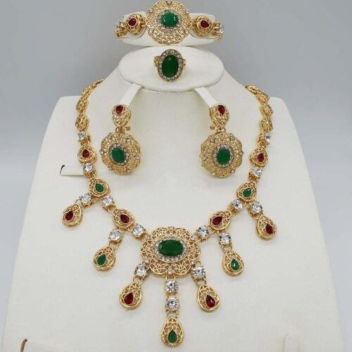 Bridal Jewelry Sets Wedding Cubic Zirconia Pillar For Women Gift Necklace Earrings Ring Bracelet For Engagement dubai gold set