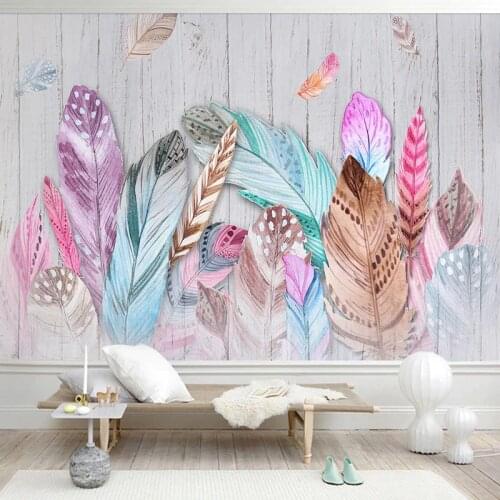 Custom Mural Wallpaper Modern 3D Hand Painted Colorful Feather Frescoes Living Room TV Sofa Bedroom Creative Art Papel De Parede