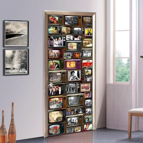 New Retro TV series 3D Door Wallpaper Wall Sticker Waterproof Living Room Bedroom Self Adhesive Art Wall Decals Home Decor