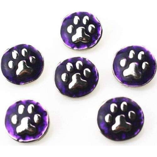 New arrive 20pcs/lot metal purple dog paw snap buttons for 12mm snap bangle bracelet ginger chunky interchangeable jewelry