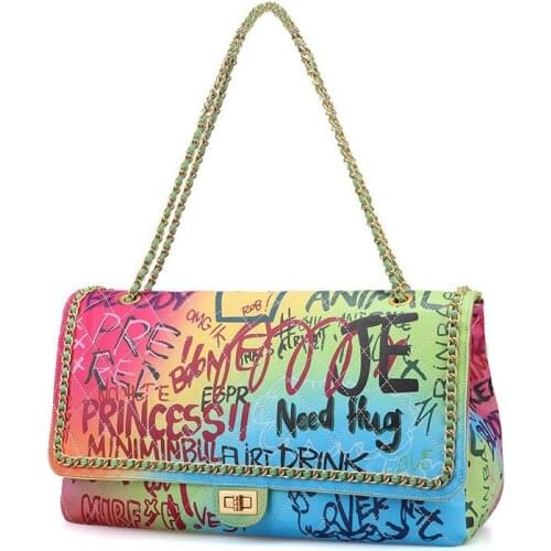 New Fashion Designer Rainbow Color Ladies Purse Bags Fashion Ladies Bags Shoulder Graffiti Handbag