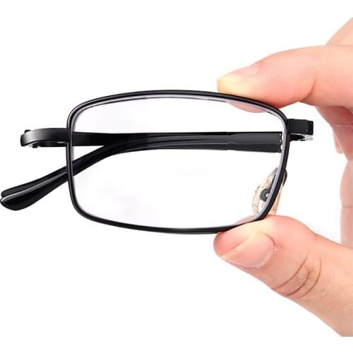 SHINU Blue Light Reading Glasses Men Women Folding Small Glasses Frame Black Metal Glasses With Small Leather Case Ebook Reader