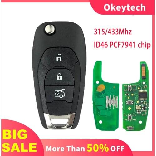 Okeytech 315/433Mhz 3 Buttons Flip Folding Remote key For Chevrolet Cruze 2014 2015 2016 2017 2018 Car Key ID46 Chip Uncut Blade