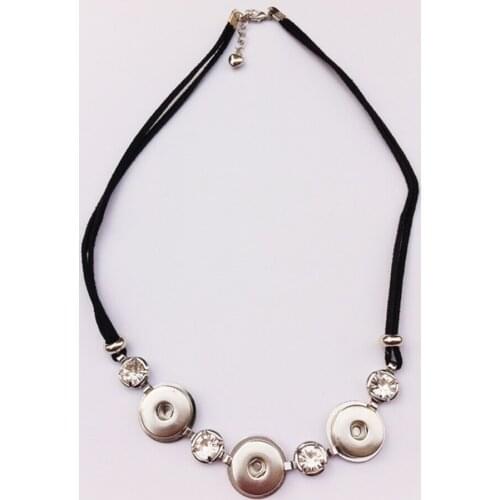 18mm Snap Buttons Choker 3 Buttons Connector Crystal Rhinestone Metal Necklace Women Jewelry