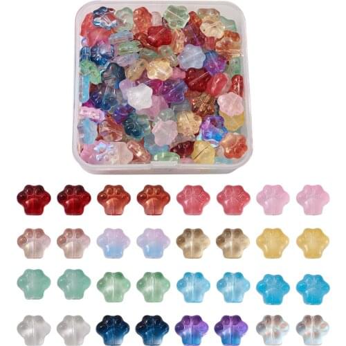 160pcs/Box Transparent Spray Painted Dog Paw Print Glass Beads for Jewelry Making DIY Bracelet Necklace Decor Accessories