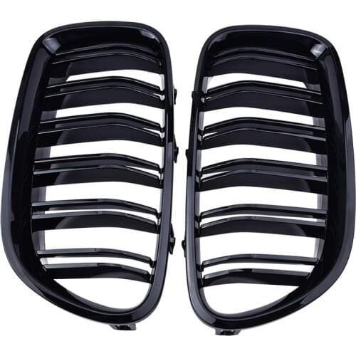 1Pair Car Front Bumper Grille Kidney Glossy Black Dual Line Slat Racing Grills For BMW F10 F18 F02 F11 M5 2010-2017 Car Styling