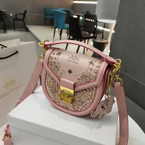 Presbyopia Print Diamond Rhinestone Saddle Bag 2021 New Fashion Commuter All-match Mini Shoulder Messenger Bag Sac Luxe Femme Cc