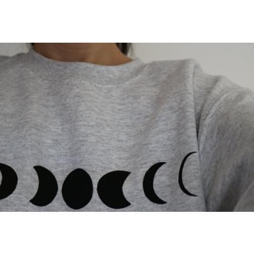 Skuggnas Moon Phase Printed Crewneck Casual Fashion Tumblr Sweatshirt Women/Men Hipster Aesthetic Hoodie Cotton Jumper Tops