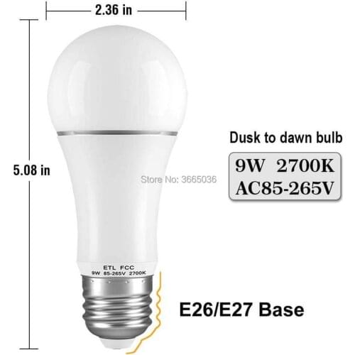 9W Dusk to Dawn Light Bulb Auto On/Off Sensor E26 E27 B22 LED Security Bulbs for Porch Patio Garage 110v 100v 220v warm light