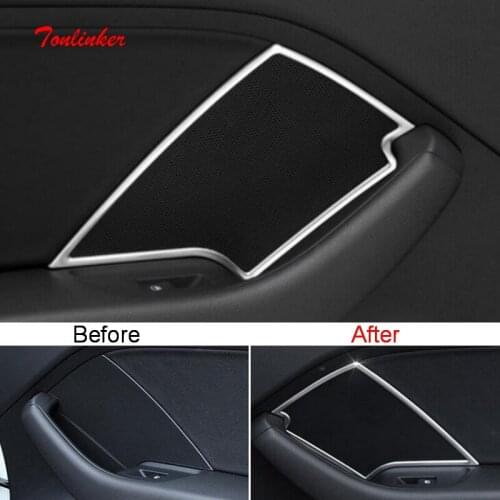 Tonlinker Rear Door Armrest Speaker Cover Case stickers For AUDI A3 2014-18 Car styling 2 PCS Stainless Steel Cover sticker