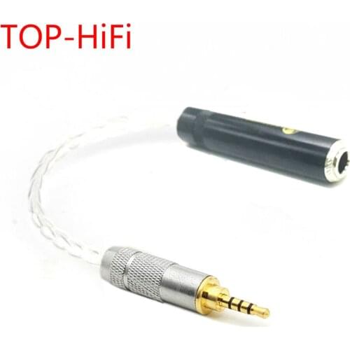 TOP-HiFi DIY 7N-Single-Crystal Silver Plated 2.5mm TRRS Balanced Male to 1/4 6.35mm TRS 3pin Female Audio Adapter Cable