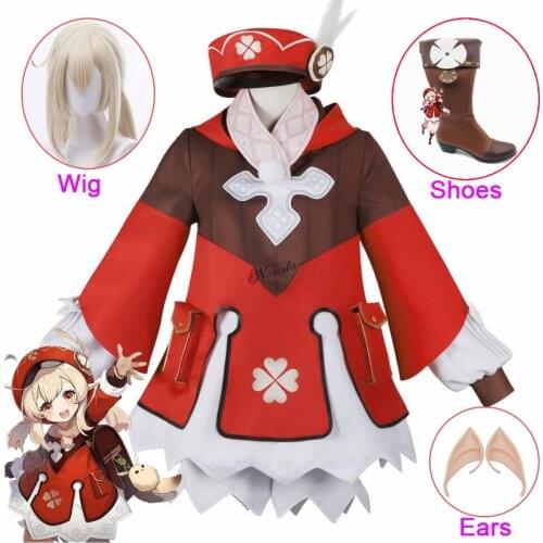 Game Genshin Impact Klee Cosplay Costume Shoes Wig Anime Kawaii Dress Women Party Halloween Christmas Costumes