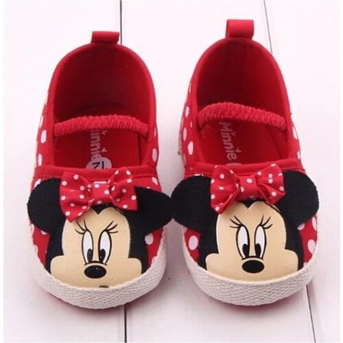 Disney Cute Minnie Baby Girl Shoes Newborn Spring Summer Girl Baby Princess Shoes Bowknot Polka Dot Flower Soft-Soled Crib Shoes