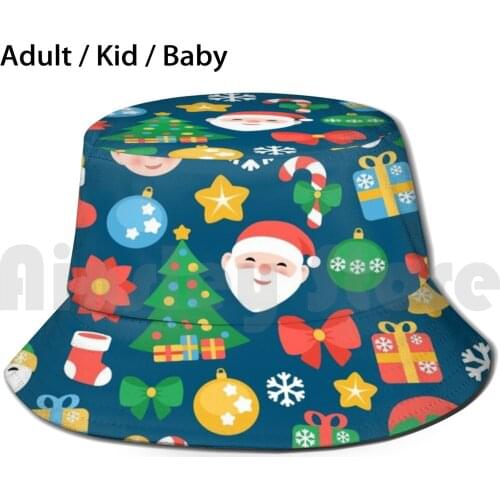 Cheerful Christmas Pattern Sun Hat Foldable UV Protection Cute Girly Christmas Xmas Santa Reindeer Elf Snowman Bow
