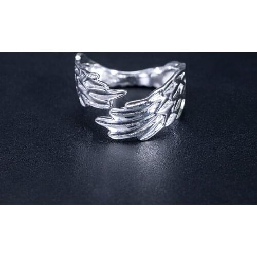 VLA 925 Sterling Silver Simple Creative Feather Ring Womens Punk Angel Wing Ring Adjustable Lovers Ring Wholesale