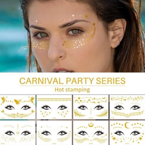 Temporary face tattoos jewelry stickers waterproof temporary tattoo metallic gold tattoo face neck makeup tatoo fake girl decal