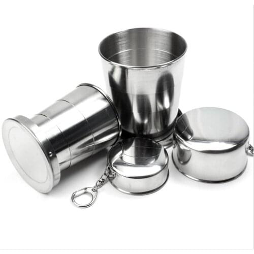 Outdoor Camping Trip Travel Stainless Steel Retractable Foldable Cup Mouthwash Wine Cup With Key Ring