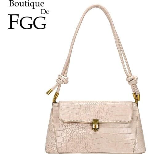 Boutique De FGG ALLIGATOR Crocodile Pattern Women Fashion PU Shoulder Bags Small Baguette Crossbody Handbags and Purses