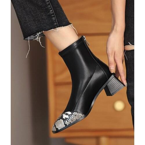 Boots Women Square head Ankle Boots for Women Short Plush Winter Shoes Women Botas Mujer 34-45