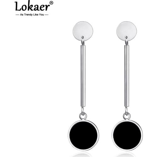 Lokaer Geometric Design Rose Gold Color Minimalist Drop Earrings For Woman Stainless Steel Round Acrylic Dangle Earrings E17022