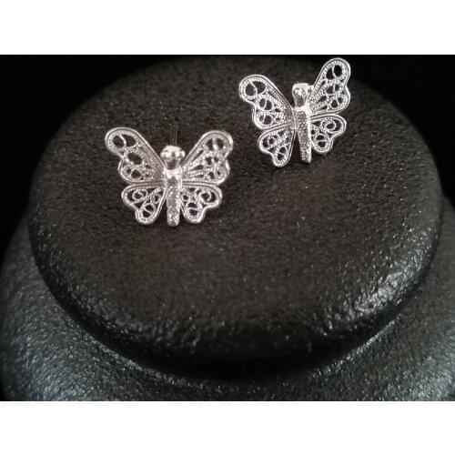 Butterfly 999 Sterling Silver Stud Earrings For Women Small Earing Luxury Jewelry Korean Fashion Accessories Studs Ear Tips