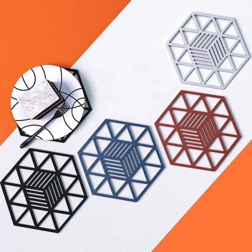 1PCS Rubber Trivet Mat Heat Insulating Non-Slip Hollow Pot Holder Mat Hexagon Pot Pad Irregular Coffee Cups Coaster Placemat