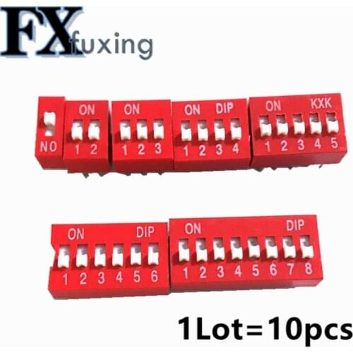 10pcs Slide Type Switch Module 1 2 3 4 5 6 7 8 PIN 2.54mm Position Way DIP Red Pitch Toggle Switch Red Snap Switch Dial Switch