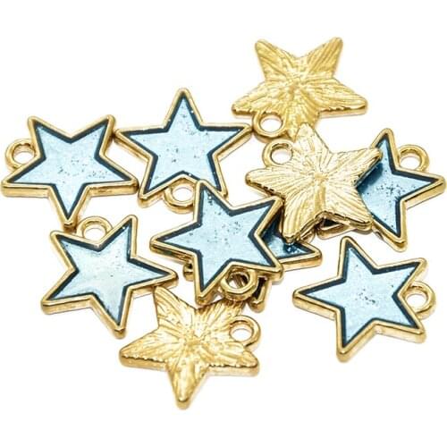 MENGJIALE Charms Jewelry Findings DIY Accessories Star Pendant KC Gold Color Enamel 15pcs/lot 15x15mm